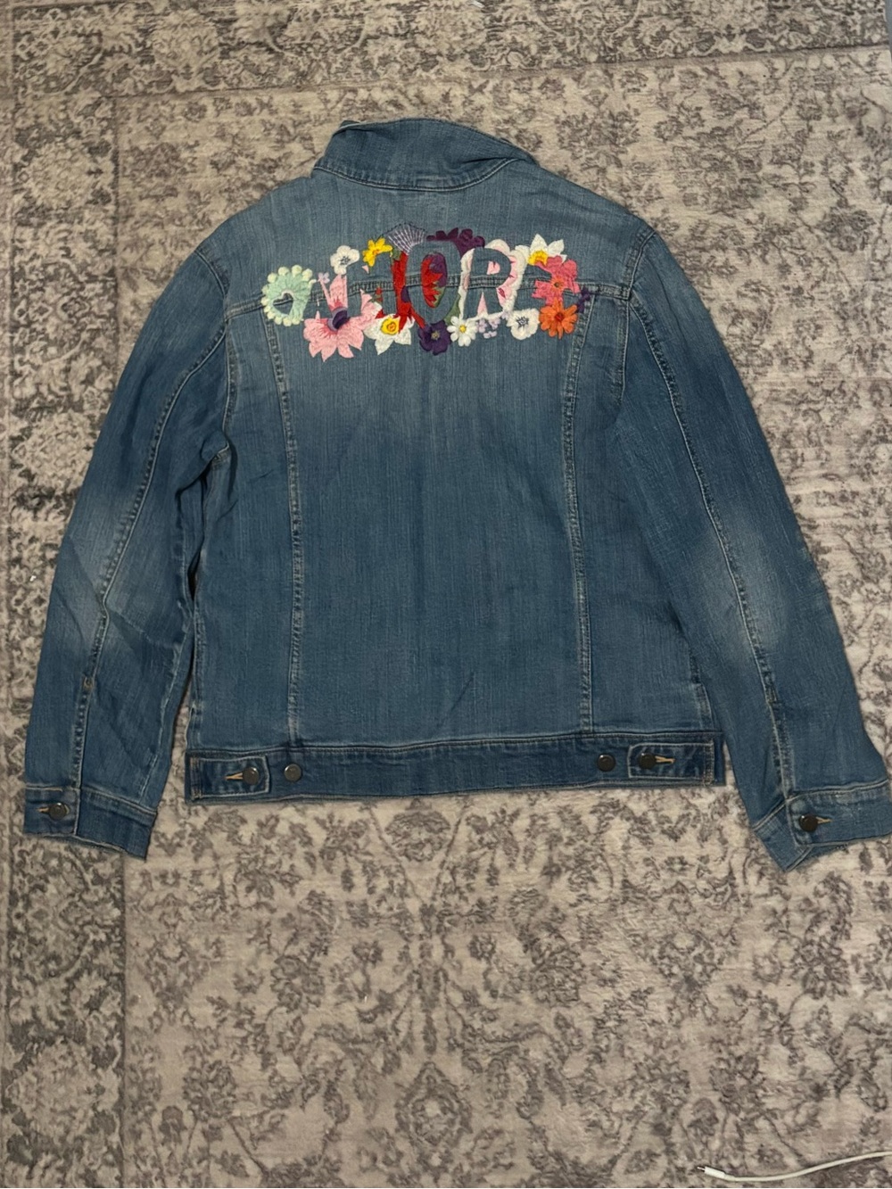 Pilcro Embroidered Floral Denim Jacket - Light Blue with Yellow & Purple Accents - Picture 2 of 9